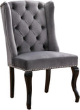Suri Velvet Dining Chairs - Elegant High Back Design with Chrome Nailheads and Timeless Wood Legs
