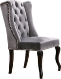 Suri Velvet Dining Chairs - Elegant High Back Design with Chrome Nailheads and Timeless Wood Legs