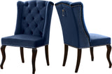 Suri Velvet Dining Chairs - Elegant High Back Design with Chrome Nailheads and Timeless Wood Legs