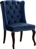 Suri Velvet Dining Chairs - Elegant High Back Design with Chrome Nailheads and Timeless Wood Legs