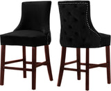 Hannah Elegant Contemporary Stool Set of 2 with Plush Upholstery and Stylish Cherry Wood Legs