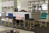 Giselle Contemporary Velvet Stool with Polished Gold Frame - Stylish Comfort for Home Bars