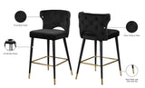 Kelly Contemporary Velvet Stool Set - Stylish Comfort with Black Metal Legs and Gold Accents