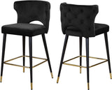 Kelly Contemporary Velvet Stool Set - Stylish Comfort with Black Metal Legs and Gold Accents