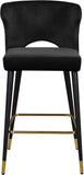 Kelly Contemporary Velvet Stool Set - Stylish Comfort with Black Metal Legs and Gold Accents