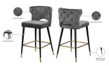 Kelly Contemporary Velvet Stool Set - Stylish Comfort with Black Metal Legs and Gold Accents
