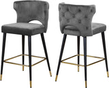 Kelly Contemporary Velvet Stool Set - Stylish Comfort with Black Metal Legs and Gold Accents
