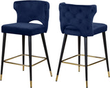 Kelly Contemporary Velvet Stool Set - Stylish Comfort with Black Metal Legs and Gold Accents