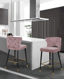 Kelly Contemporary Velvet Stool Set - Stylish Comfort with Black Metal Legs and Gold Accents
