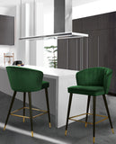 Cassie Contemporary Counter Stools - Set of 2 with Channel Tufting and Sleek Gold Accents