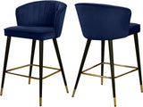 Cassie Contemporary Counter Stools - Set of 2 with Channel Tufting and Sleek Gold Accents