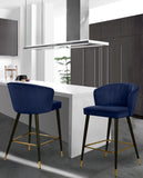 Cassie Contemporary Counter Stools - Set of 2 with Channel Tufting and Sleek Gold Accents