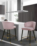 Cassie Contemporary Counter Stools - Set of 2 with Channel Tufting and Sleek Gold Accents
