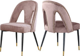 Akoya Stylish Dining Chair Set - Glamorous Velvet Upholstery with Gold Nailheads and Modern Design