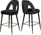 Akoya Contemporary Velvet Stool Set with Gold Nailhead Trim and Stylish Metal Legs for Modern Homes