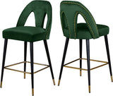 Akoya Contemporary Velvet Stool Set with Gold Nailhead Trim and Stylish Metal Legs for Modern Homes