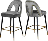 Akoya Contemporary Velvet Stool Set with Gold Nailhead Trim and Stylish Metal Legs for Modern Homes