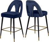 Akoya Contemporary Velvet Stool Set with Gold Nailhead Trim and Stylish Metal Legs for Modern Homes
