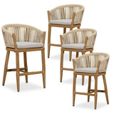 PURPLE LEAF Counter Stools Bar Stools Rattan Bar Stools Wicker Bar Chairs Woven Aluminum Barstools with Back and Cushions