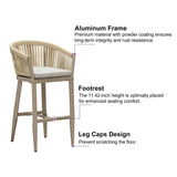 PURPLE LEAF Counter Stools Bar Stools Rattan Bar Stools Wicker Bar Chairs Woven Aluminum Barstools with Back and Cushions