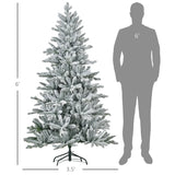 HOMCOM 6ft Artificial Flocked Christmas Tree with Snow Tips, Easy Assembly, Hinged Xmas Tree for Home Office Holiday