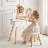 ROBUD Kids Vanity Table and Chair Set - White Gold