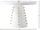 Scarpa Round White Lacquer Dining Table with Gold Knobs - Contemporary High Gloss Style, 47.5"
