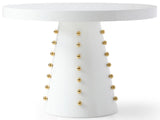 Scarpa Round White Lacquer Dining Table with Gold Knobs - Contemporary High Gloss Style, 47.5"
