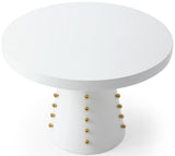 Scarpa Round White Lacquer Dining Table with Gold Knobs - Contemporary High Gloss Style, 47.5"
