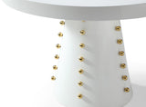 Scarpa Round White Lacquer Dining Table with Gold Knobs - Contemporary High Gloss Style, 47.5"