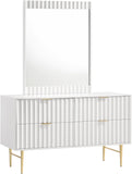Modernist Engineered Wood Dresser with Sculptural Design and Gold Accents for Chic Interiors