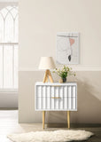 Modernist Night Stand – Industrial Style with Sculptural Design, Gold Accents, and Chic Finish