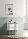 Modernist Night Stand – Industrial Style with Sculptural Design, Gold Accents, and Chic Finish