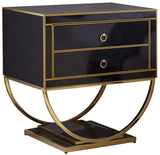 Alyssa Contemporary Side Table with Stunning Gold Stainless Steel Base and Dual Drawer Storage Solutions