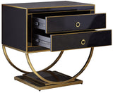 Alyssa Contemporary Side Table with Stunning Gold Stainless Steel Base and Dual Drawer Storage Solutions