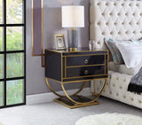 Alyssa Contemporary Side Table with Stunning Gold Stainless Steel Base and Dual Drawer Storage Solutions