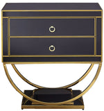 Alyssa Contemporary Side Table with Stunning Gold Stainless Steel Base and Dual Drawer Storage Solutions