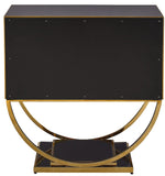 Alyssa Contemporary Side Table with Stunning Gold Stainless Steel Base and Dual Drawer Storage Solutions