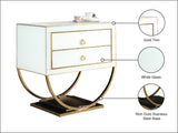 Alyssa Contemporary Side Table with Stunning Gold Stainless Steel Base and Dual Drawer Storage Solutions