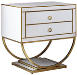 Alyssa Contemporary Side Table with Stunning Gold Stainless Steel Base and Dual Drawer Storage Solutions