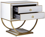 Alyssa Contemporary Side Table with Stunning Gold Stainless Steel Base and Dual Drawer Storage Solutions
