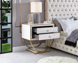 Alyssa Contemporary Side Table with Stunning Gold Stainless Steel Base and Dual Drawer Storage Solutions