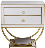 Alyssa Contemporary Side Table with Stunning Gold Stainless Steel Base and Dual Drawer Storage Solutions