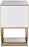 Alyssa Contemporary Side Table with Stunning Gold Stainless Steel Base and Dual Drawer Storage Solutions