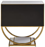 Alyssa Contemporary Side Table with Stunning Gold Stainless Steel Base and Dual Drawer Storage Solutions