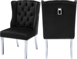Suri Velvet Dining Chairs - Elegant High Back Design with Chrome Nailheads and Timeless Wood Legs