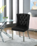 Suri Velvet Dining Chairs - Elegant High Back Design with Chrome Nailheads and Timeless Wood Legs