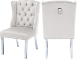 Suri Velvet Dining Chairs - Elegant High Back Design with Chrome Nailheads and Timeless Wood Legs