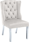 Suri Velvet Dining Chairs - Elegant High Back Design with Chrome Nailheads and Timeless Wood Legs