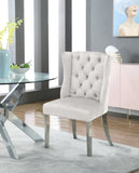 Suri Velvet Dining Chairs - Elegant High Back Design with Chrome Nailheads and Timeless Wood Legs